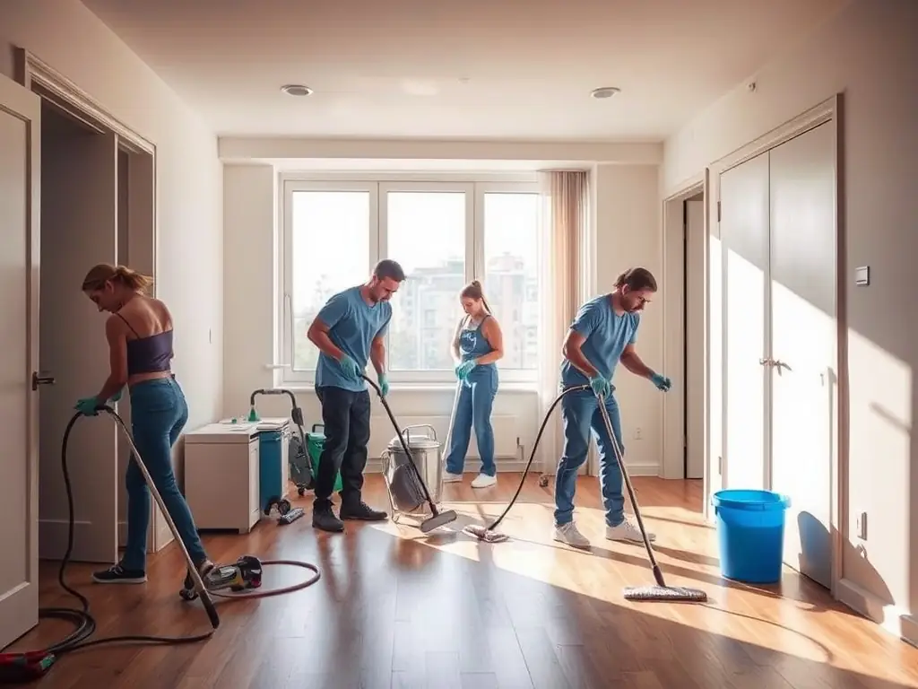 A pristine, empty apartment being prepared for new tenants by Cleanly's cleaning crew, highlighting the thoroughness of the move-in/move-out cleaning service.